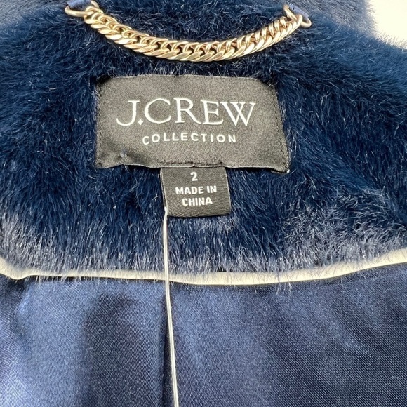 J CREW COLLECTION NAVY BLUE FAUX FUR Palais topcoat LONG COAT SIZE 2 STYLE BU455 - Picture 9 of 11